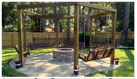 Build a circular fire pit pergola for swings and adirondack chairs by brett and lauren from little white house blog. Remodelaholic | Tutorial: Build an Amazing DIY Pergola for ...