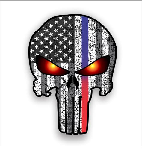 Redblue Line Punisher With American Flag And Glowing Eyes Sticker