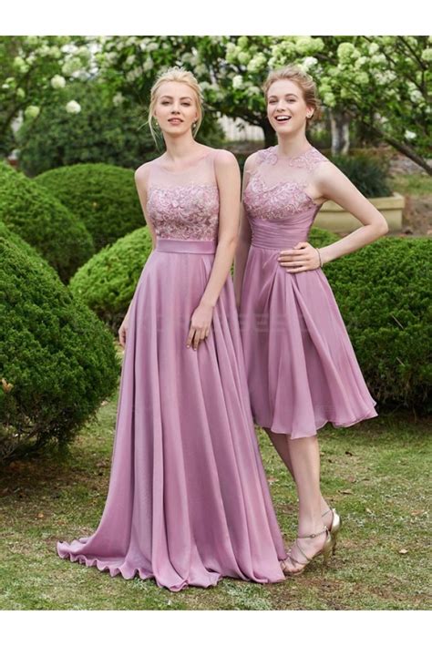 A Line Lace Chiffon Illusion Neckline Short Wedding Guest Dresses