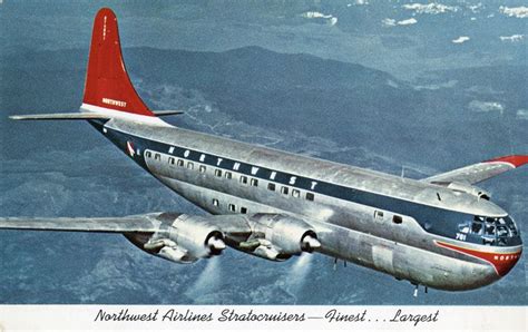 Northwest Airlines Boeing 377 Stratocruiser Postcard Airplane In Flight
