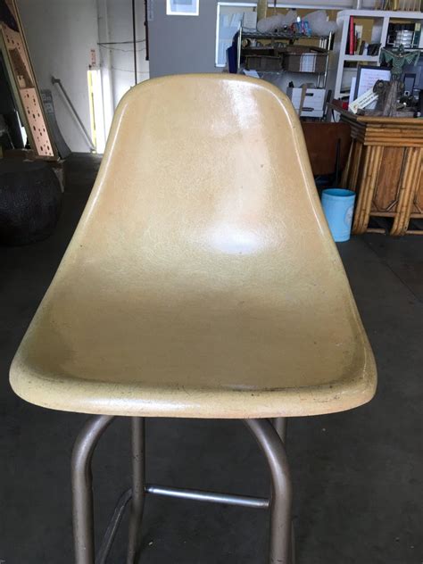 Mid Century Eames Style Fibreglass Shell Swivel Bar Stool Pair For