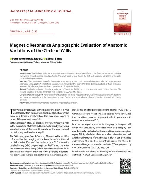 Pdf Magnetic Resonance Angiographic Evaluation Of Anatomic Variations