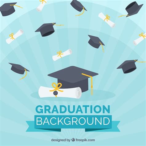 Free Vector Blue Background With Diplomas And Graduation Caps