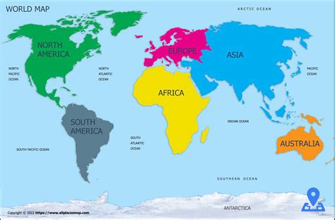 Map Of The 7 Continents And Oceans