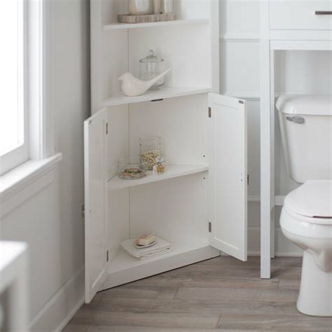 Classic White Freestanding Bathroom Corner Storage Cabinet Linen