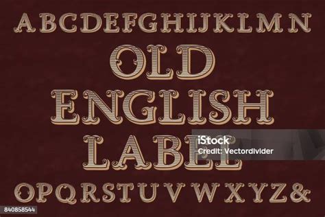 Alte Englische Label Schrift Gestreifte Buchstaben Isolierte Alphabet