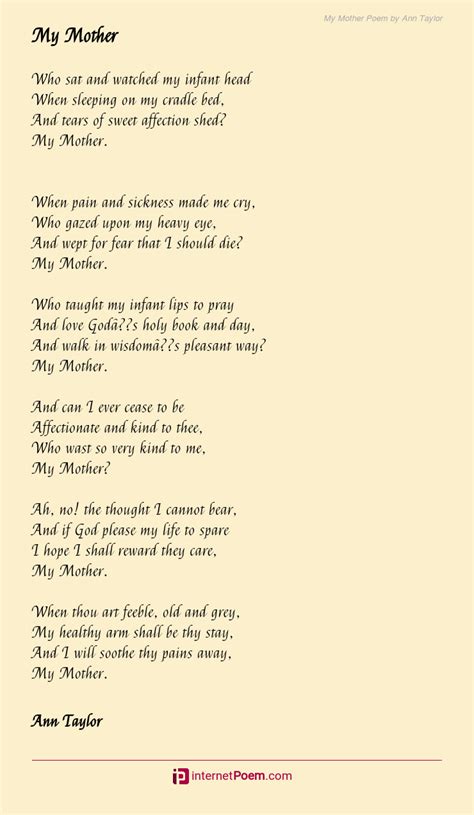 My Mother Poem By Ann Taylor