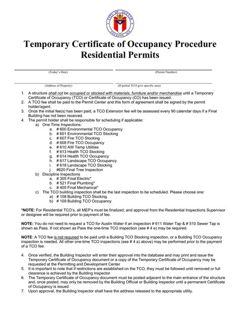 City Of Austin Texas Residential Temporary Certificate Of Occupancy