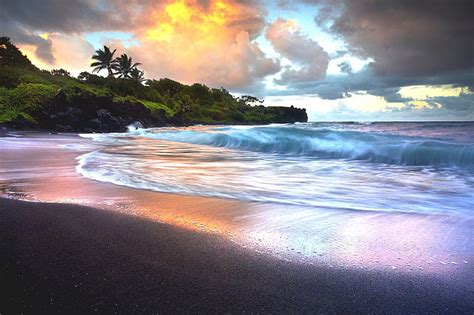 Sunset Beach Maui Hawaii Ocean Bonito Sunset Waves Sky Clouds
