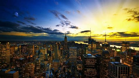 New York Skyline At Sunset Hd Desktop Wallpaper