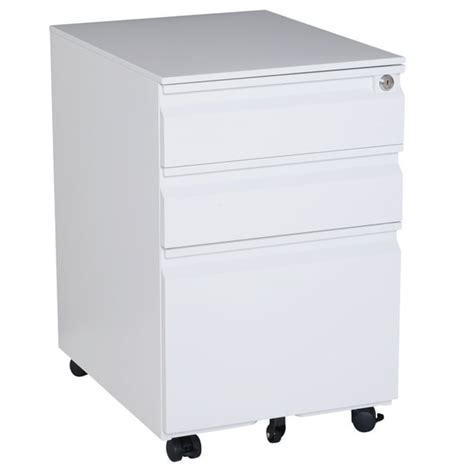 24 Steel 3 Drawer Locking File Cabinet On Wheels White