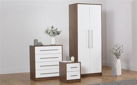 All of our bedroom furniture has been carefully selected for quality, durability, style and also comes with a 12 month warranty from the manufacturer, for your peace of mind. Bloomsbury Walnut & White High Gloss 3 Piece 2 Door ...