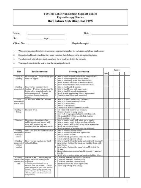 Berg Balance Scale Pdf Foot Sports