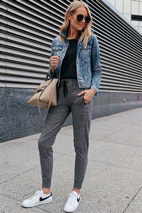 Sweatpants And Jean Jacket Jogger Outfit Ideas For Girls Crop Top