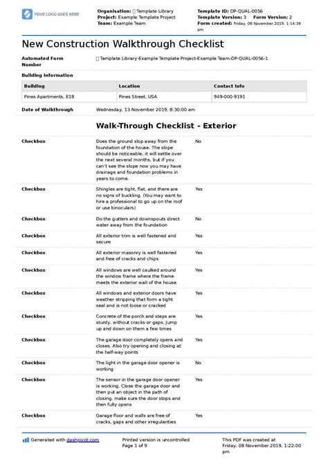 Printable Home Walk Through Checklist