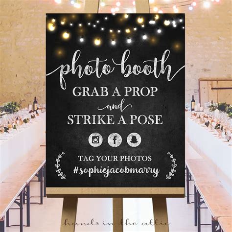 Wedding Photo Booth Sign Fairy Lights Chalkboard Hands In The Attic