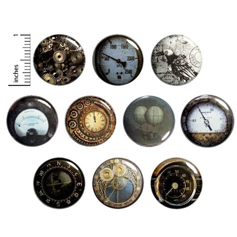 Steampunk Pins 10 Pack Buttons For Backpacks Or Fridge Magnets