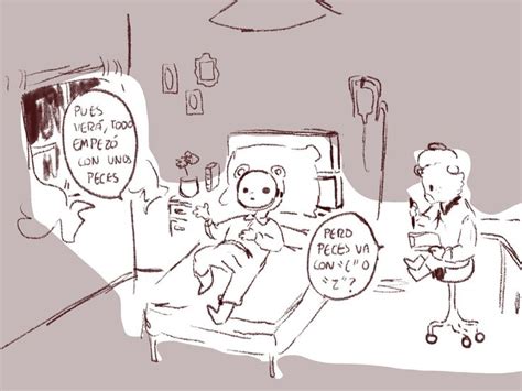 A Drawing Of A Man Sitting In A Hospital Bed Next To A Woman Who Is Reading A Book
