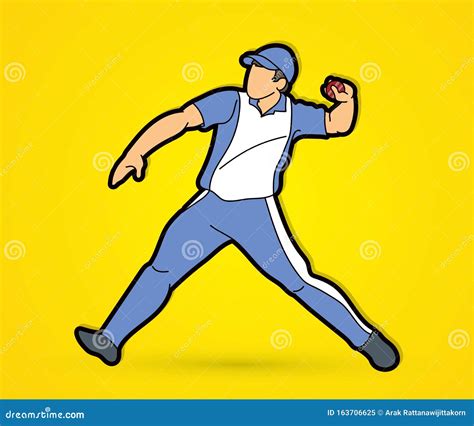 Cricket Bowler Bowling Ball Front Vector Illustration Cartoondealer