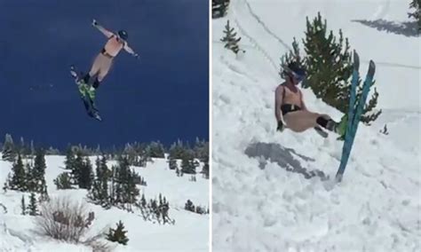 Naked Guy Skis Down Mountain And Does A Backflip But