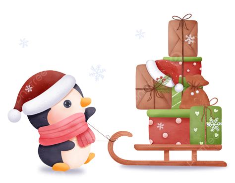 Christmas Illustration Cute Penguin And Presents Christmas Drawing