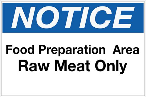 Notice Food Prep Area Raw Meat Only Wall Sign