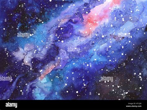 Space Abstract Hand Painted Watercolor Background Texture Of Night Sky