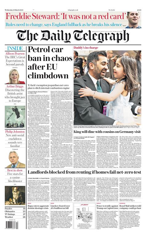 Daily Telegraph Front Page 29th Of March 2023 Tomorrows Papers Today
