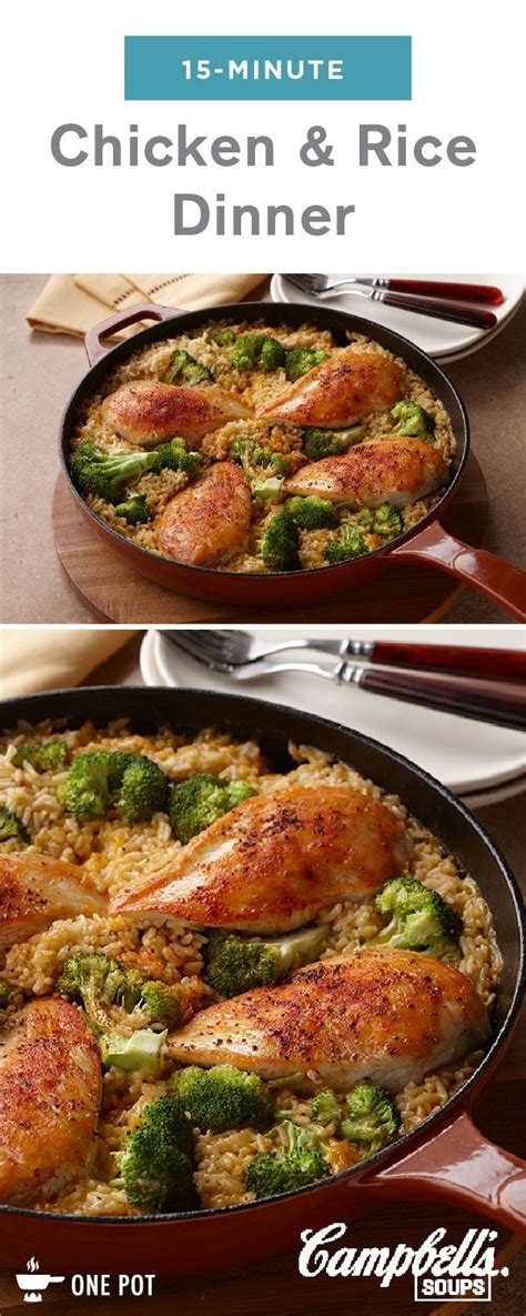 In this recipe, we use the classic combo of chicken and andouille sausage, but feel free to change it up with other proteins. 15-Minute Chicken & Rice Dinner - Campbell Soup Company ...