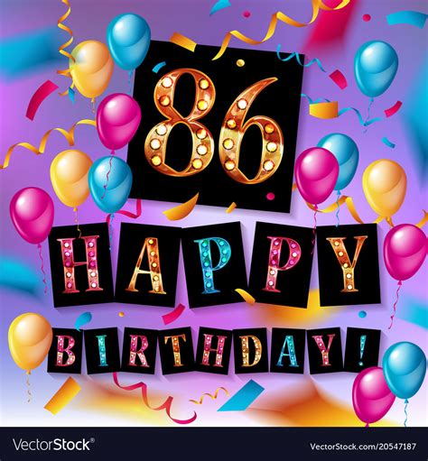 86 Year Happy Birthday Card With Balloons And Ribbons86th Birthday