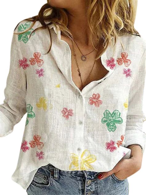 Lallc Womens Long Sleeve Button Down Shirts Floral Tie Dye Casual