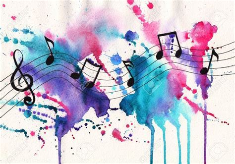 Watercolor Notes Music Symbols On Abstract Watercolor Textured