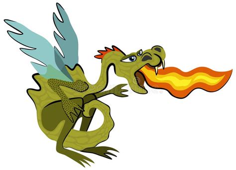 Vector Isolated Cute Illustration Of Dragon With Fire From The Mouth