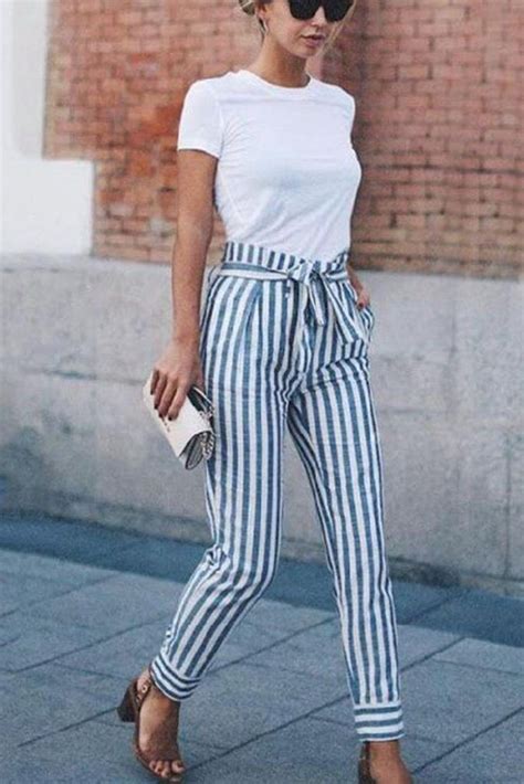 Summer Outfits Skinny Striped Palazzo Pants Brown Sandals