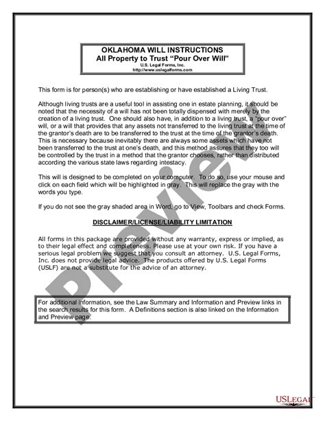 Oklahoma Legal Last Will And Testament Form With All Property To Trust
