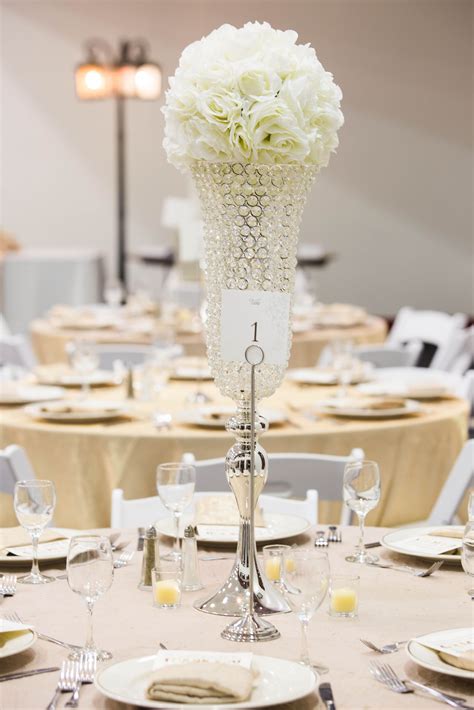 White Rose Crystal Wedding Reception Centerpieces