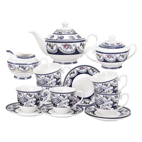 Buy Fanquare 15 Piece Vintage Blue Porcelain Tea Set Ceramic Flower Coffee Set Adult Dinner