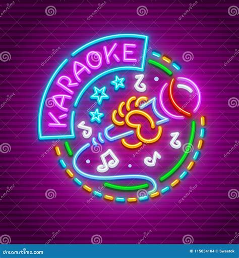 Karaoke Club For Singing With Microphone Neon Stock Vector