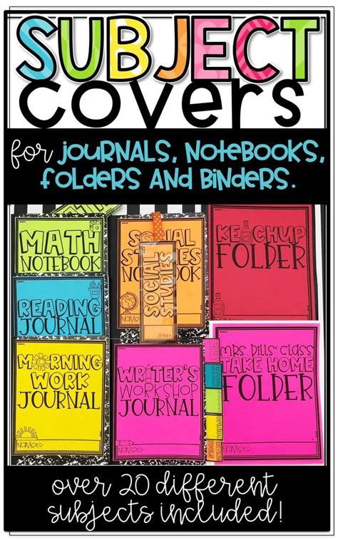 Subject Covers For Student Journals Notebooks Folders And Binders