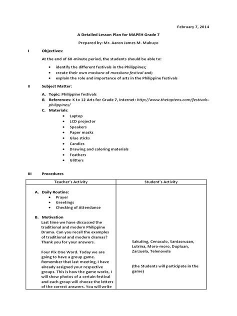 Detailed Lesson Plan In Filipino Grade Weekly Lesson Plan Template
