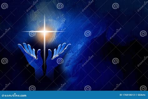 Graphic Praise Hands And Christian Cross Background Stock Illustration