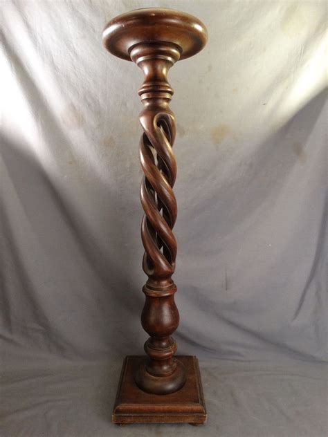 Vintage Victorian Style Barley Twist Wood Carved Spiral Pedestal Old