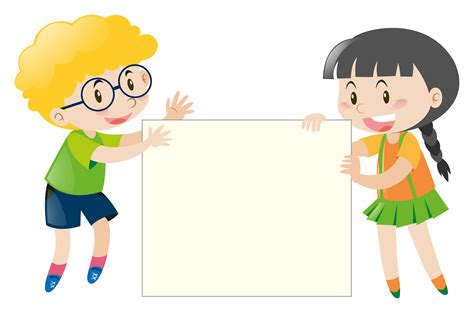 Boy And Girl Holding Blank Sign 370580 Vector Art At Vecteezy