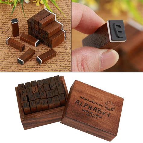 Please note each letters shapes are finished by hand and may vary slightly from photo. 28PCS Vintage Wood Alphabet Letter Rubber Stamps Small ...