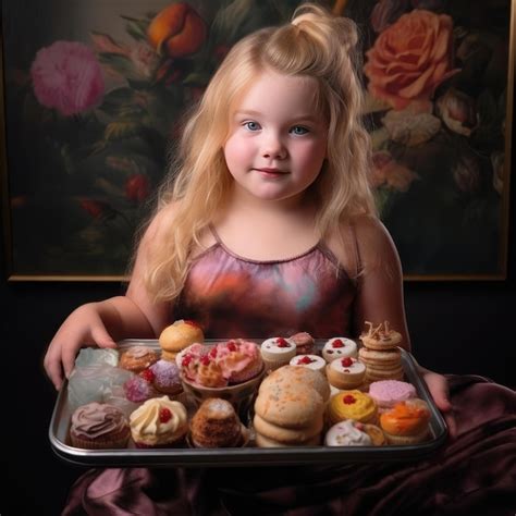 premium ai image fat girl holding a tray of junk food