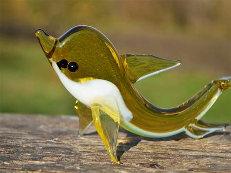 Yellow Glass Dolphin Figurine Animals Sea Glass Dolphins T Etsy