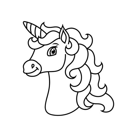 Horse Unicorn Head Coloring Book Page For Kids Cartoon Style Vector