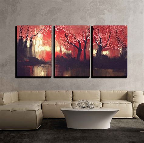 Wall26 3 Piece Canvas Wall Art Night Scene Of Autumn Forestfantasy