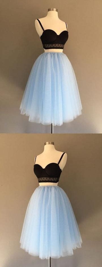 Two Piece Spaghetti Strap Tulle Homecoming Dress M0094 Gold Prom