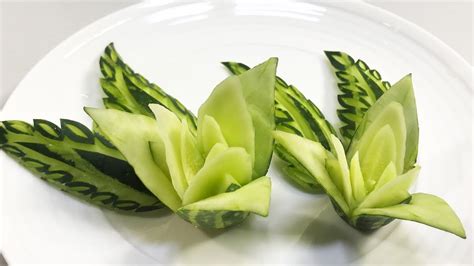 How To Make Cucumber Flower And Leaf Carving Garnish Cucumber